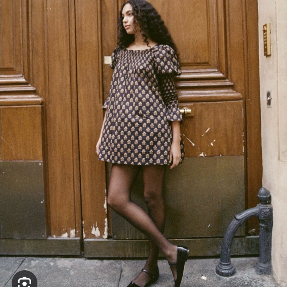 Doen Sabra Mini Dress with Gold Floral Motif